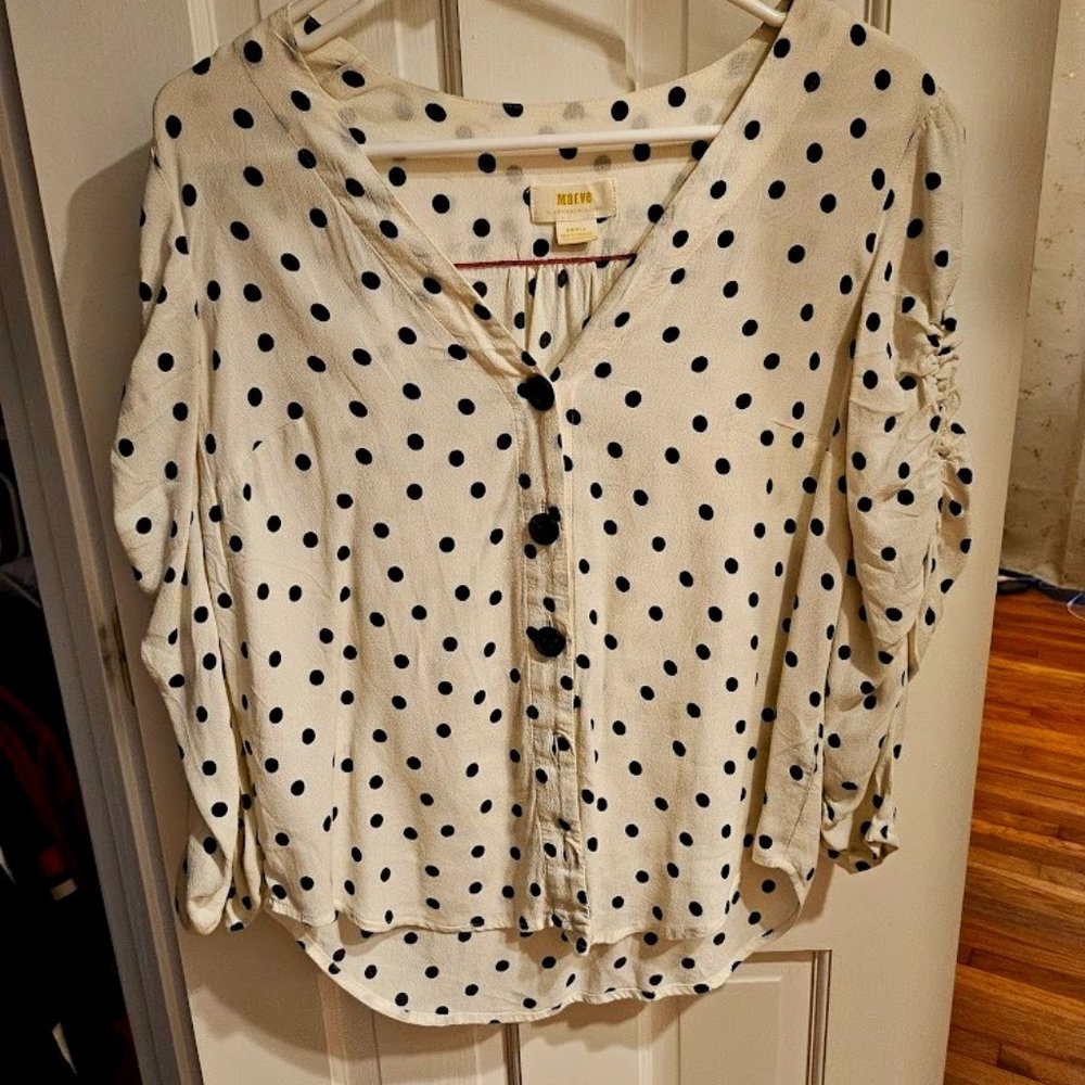 Maeve Polka Dot Blouse, Small, Black and White